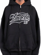 Men's Letter Embroidered Zip Up Long Sleeve Hoodie Black Mens Tops