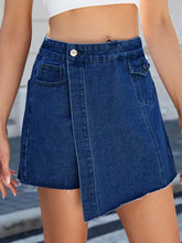Frayed Hem Asymmetrical Denim Skort Dark Denim Shorts