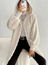 Open Front Long Sleeve Fuzzy Hooded Jacket Woman Outerwear