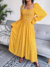 Smocked Square Neck Flounce Sleeve Dress Woman Maxi Dress