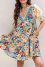 Printed Notched Flounce Sleeve Mini Dress Floral Casual Dresses