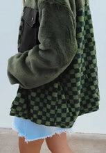 Pocketed Checkered Collared Neck Snap Down Jacket Woman Outerwear