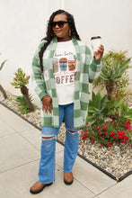 Simply Love coffee graphic short sleeve T-shirt with green checkered cardigan