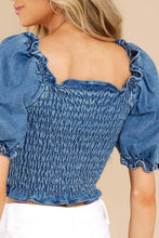 Puff Sleeve Smocked Cropped Denim Top Woman Denim Tops