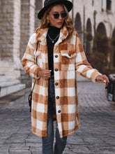 Plaid Collared Neck Button Down Coat Chestnut Woman Outerwear