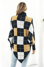 Plaid Turtleneck Dolman Sleeve Poncho Woman Poncho