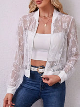 Lace Baseball Collar Zip Up Jacket Woman Outerwear