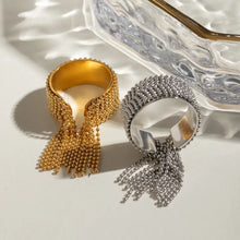 2-Piece Stainless Steel Tassel Chain Ring Fashion Jewelry