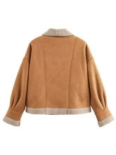 Fuzzy Collared Neck Long Sleeve Jacket Woman Outerwear