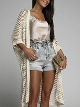 Openwork Open Front Three-Quarter Sleeve Cover Up Cream Woman Outerwear