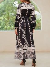 Printed Round Neck Long Sleeve Maxi Dress with Pockets Woman Maxi Dress