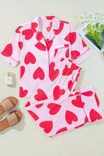 Heart Collared Neck Short Sleeve Top and Pants Lounge Set Woman Loungewear Sets