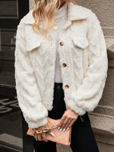 Button Up Long Sleeve Fuzzy Outerwear Ivory Woman Outerwear