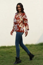 Floral V-Neck Smocked Lantern Sleeve Blouse Woman Blouses