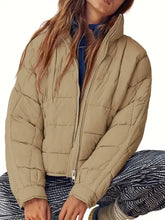 Pocketed Plaid Quilted Zip Up Winter Coat Woman Outerwear
