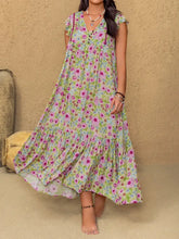 Plus Size Ruffled Printed V-Neck Midi Dress Floral Casual Dresses