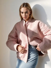 Double Take Plush Mock Neck Snap Down Jacket with Pockets Blush Pink Woman Outerwear