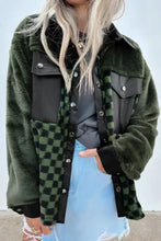 Pocketed Checkered Collared Neck Snap Down Jacket Woman Outerwear