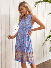 Tie Neck Sleeveless Floral Dress Woman Casual Dress