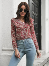 Printed Statement Collar Long Sleeve Blouse Deep Red Woman Blouses