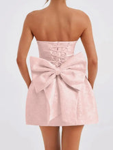 Lace-Up Sleeveless Satin Mini Dress with Bow Cocktail Dress