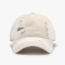 Distressed Adjustable Cotton Baseball Cap Ivory One Size Hats