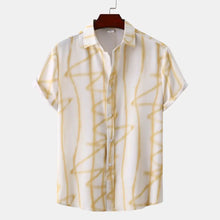 Men's Plus Size Abstract Lines Print Short Sleeve Summer Casual Shirt Gold Mens Tops