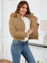 Pocketed Long Sleeve Cropped Hooded Winter Coat Woman Outerwear