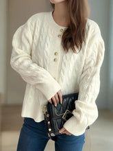 Cable-Knit Round Neck Long Sleeve Cardigan Woman Outerwear