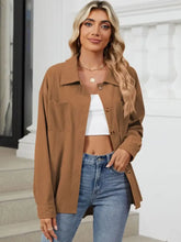 Button Up Dropped Shoulder Long Sleeve Outerwear Woman Outerwear