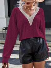 Lace Detail V-Neck Long Sleeve Top Woman Blouses