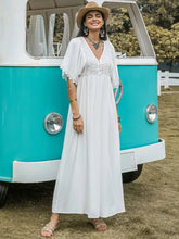 Lace Detail Eyelet V-Neck Half Sleeve Dress Woman Maxi Dress