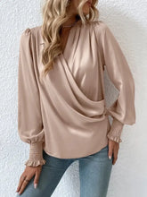 Surplice Smocked Lantern Sleeve Blouse Woman Blouses