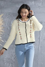 Graphic Cable-Knit Button Up Cardigan Woman Outerwear
