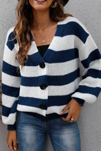 Striped Button Up Long Sleeve Sweater Woman Outerwear