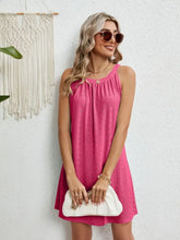 Eyelet Round Neck Sleeveless Dress Hot Pink Casual Dresses