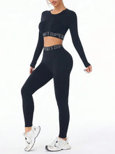 Letter Print Round Neck Long Sleeve Top and Leggings Active Set Woman Activewear
