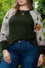 Plus Size Floral Waffle-Knit Round Neck Blouse Woman Blouses