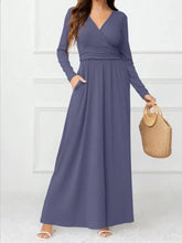 Pocketed Surplice Long Sleeve Maxi Dress Maxi Dresses