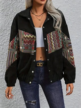 Embroidered Collared Neck Snap Down Jacket Black Woman Outerwear