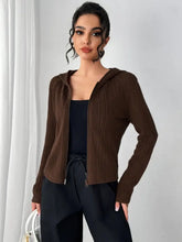 Texture Zip Up Long Sleeve Hooded Outerwear Woman Outerwear