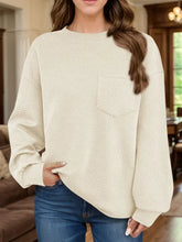 Full Size Texture Round Neck Long Sleeve Sweatshirt Tan Woman Sweatshirts