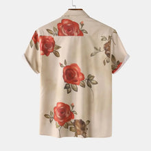 Men's Rose Print Short Sleeve Button Down Shirt Mens Tops
