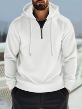 Men's Full Size Quarter Zip Long Sleeve Drawstring Hoodie Plus Size White Mens Tops
