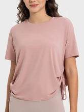 Millennia Drawstring Round Neck Short Sleeve Active T-Shirt Dusty Pink Woman Activewear