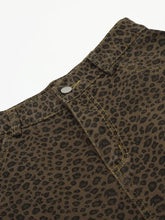 Men's Leopard Print Cargo Denim Shorts Denim Shorts