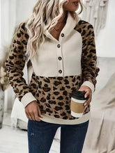 Leopard Half Button Long Sleeve Hoodie Woman Sweatshirts