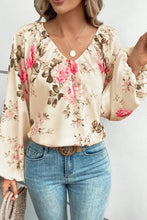 Floral V-Neck Balloon Sleeve Blouse Woman Blouses