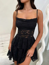 Devine Lace-Up Layered Lace Mini Cami Dress Cocktail Dress