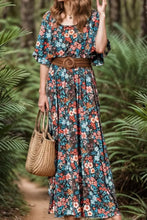 Tied Printed Round Neck Half Sleeve Dress Floral Maxi Dresses